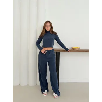 Balıkçı yaka örme takım lacivert st265865