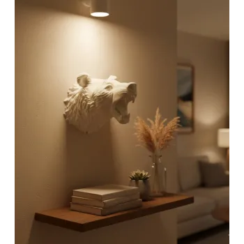 Beyaz Renk 3D Ayı Başı Duvar Dekoru