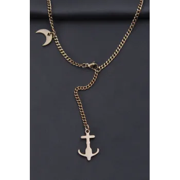 Çelik Rose Renk Çapa Tasarımlı Kadın Kolye