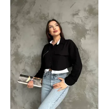 Çift renkli kısa gömlek siyahbeyaz s4021