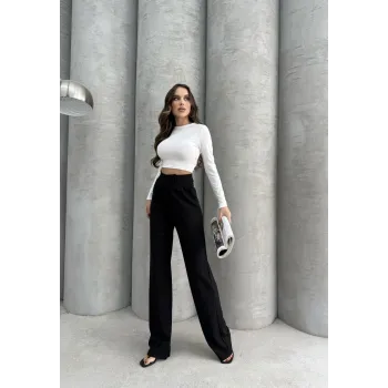 Cırtlı pantolon krep siyah pt