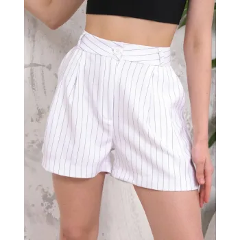 Çizgili düğmeli şort beyaz s2551251
