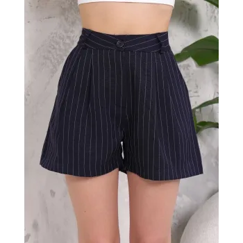 Çizgili düğmeli şort siyah s2551251