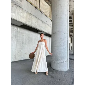 Dantelli askılı keten elbise s4310