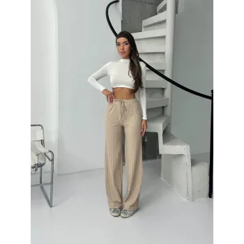 Fitilli şardonlu pantolon bej a4058