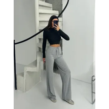 Fitilli şardonlu pantolon gri a4058