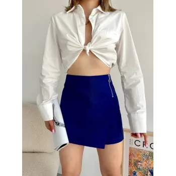 Gabardin fermuarlı şort etek S24906