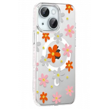 Joko Apple iPhone 15 Floral Magsafe Kapak - Turuncu