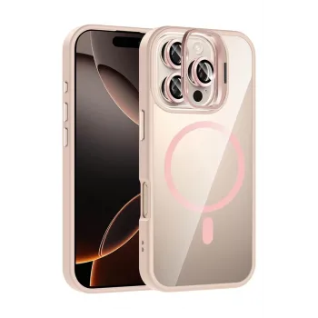 Joko Apple iPhone 16 Pro Max Remim Lensli Magsafe Standlı Kapak - Pembe