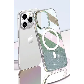 Joko iPhone 14 Pro Max Rasasi Simli Magsafe Kapak - Şeffaf