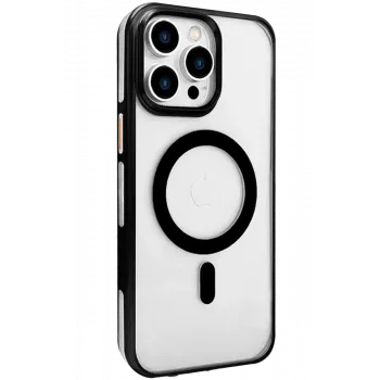 Joko iPhone 15 Pro Max Gleam PC Sert Magsafe Kılıf - Şeffaf-Siyah