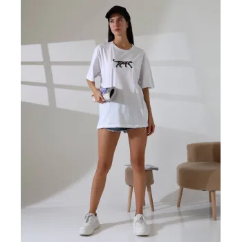 Kaplan nakış işlemeli Oversize tişört