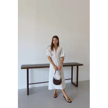 Kısa kollu müslin elbise beyaz pt