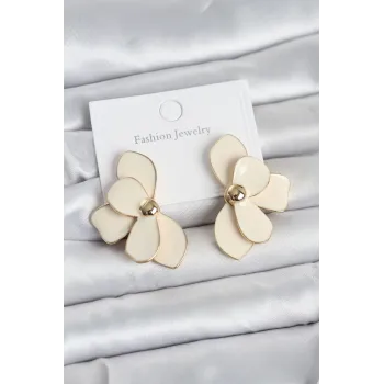 Krem Mineli Lotus Model Pirinç Kadın Küpe