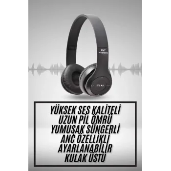 Kulak Üstü Bluetooth Kulaklık Yüksek Ses Kaliteli Ayarlanabilir