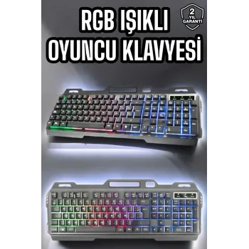 Led Işıklı Oyuncu Klavye Usb Girişli RGB Işıklı Q Klavye Mouse Hediyeli