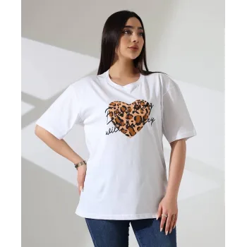 Leopar kalp baskılı tişört