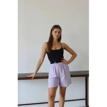 Müslin kumaş şort bağcıklı lila pt