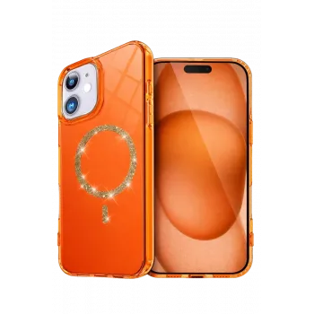 Newface Apple iPhone 11 Live Diamond Magsafe Kapak - Turuncu