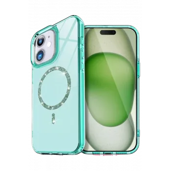 Newface Apple iPhone 12 Live Diamond Magsafe Kapak - Yeşil