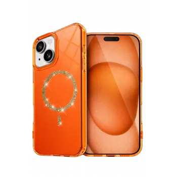 Newface Apple iPhone 14 Live Diamond Magsafe Kapak - Turuncu