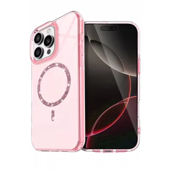 Newface Apple iPhone 14 Pro Max Live Diamond Magsafe Kapak - Pembe