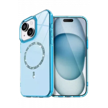 Newface Apple iPhone 15 Plus Live Diamond Magsafe Kapak - Mavi
