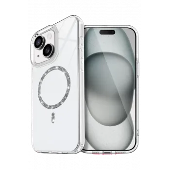 Newface Apple iPhone 15 Plus Live Diamond Magsafe Kapak - Şeffaf