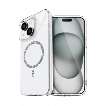 Newface Apple iPhone 15 Plus Live Diamond Magsafe Kapak - Şeffaf