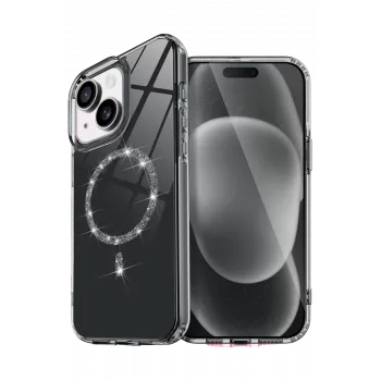 Newface Apple iPhone 15 Plus Live Diamond Magsafe Kapak - Siyah