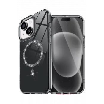Newface Apple iPhone 15 Plus Live Diamond Magsafe Kapak - Siyah