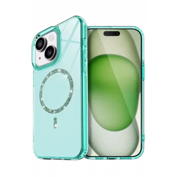 Newface Apple iPhone 15 Plus Live Diamond Magsafe Kapak - Yeşil