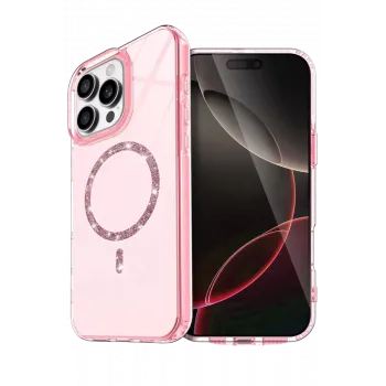 Newface Apple iPhone 15 Pro Max Live Diamond Magsafe Kapak - Pembe
