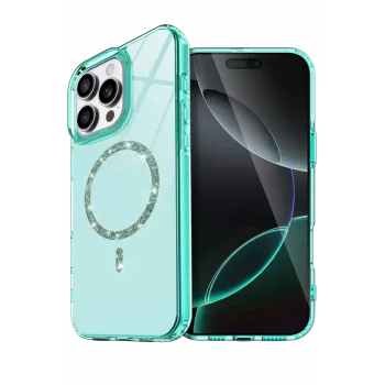 Newface Apple iPhone 15 Pro Max Live Diamond Magsafe Kapak - Yeşil