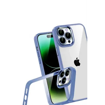 Newface Apple iPhone 15 Pro Max Razer Lensli Silikon - Açık Mavi