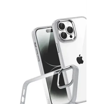 Newface Apple iPhone 15 Pro Max Razer Lensli Silikon - Gümüş