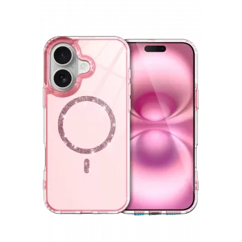Newface Apple iPhone 16 Live Diamond Magsafe Kapak - Pembe