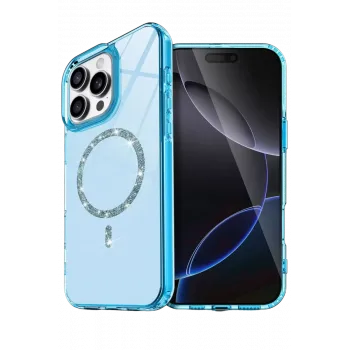 Newface Apple iPhone 16 Pro Live Diamond Magsafe Kapak - Mavi