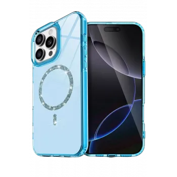 Newface Apple iPhone 16 Pro Max Live Diamond Magsafe Kapak - Mavi