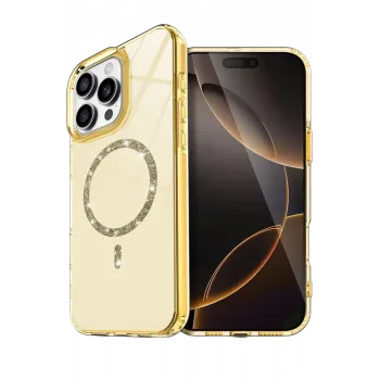 Newface Apple iPhone 16 Pro Max Live Diamond Magsafe Kapak - Sarı
