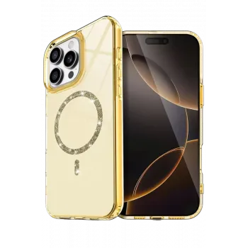 Newface Apple iPhone 16 Pro Max Live Diamond Magsafe Kapak - Sarı