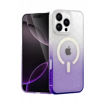 Newface Apple iPhone 16 Pro Max Pummel Shiny Magsafe Kapak - Mor