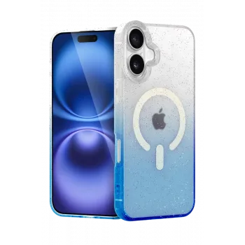 Newface Apple iPhone 16 Pummel Shiny Magsafe Kapak - Mavi