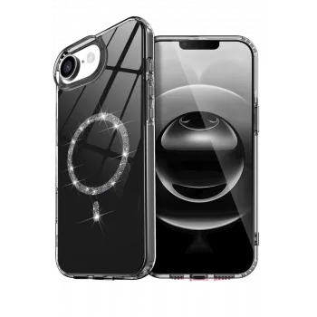 Newface Apple iPhone 16E Live Diamond Magsafe Kapak - Siyah