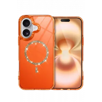 Newface Apple iPhone 17 Live Diamond Magsafe Kapak - Turuncu