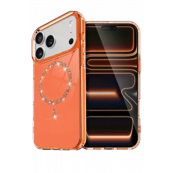 Newface Apple iPhone 17 Pro Live Diamond Magsafe Kapak - Turuncu