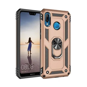 Newface Huawei P20 Lite Kılıf Sofya Yüzüklü Silikon Kapak - Gold
