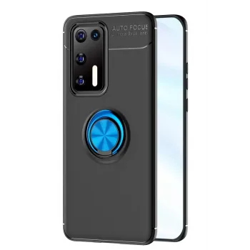 Newface Huawei P40 Kılıf Range Yüzüklü Silikon - Siyah-Mavi