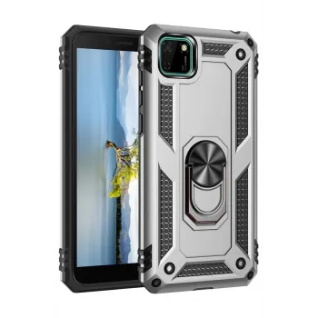 Newface Huawei Y5P Kılıf Sofya Yüzüklü Silikon Kapak - Gümüş