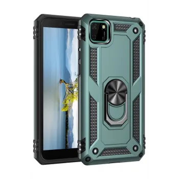 Newface Huawei Y5P Kılıf Sofya Yüzüklü Silikon Kapak - Yeşil